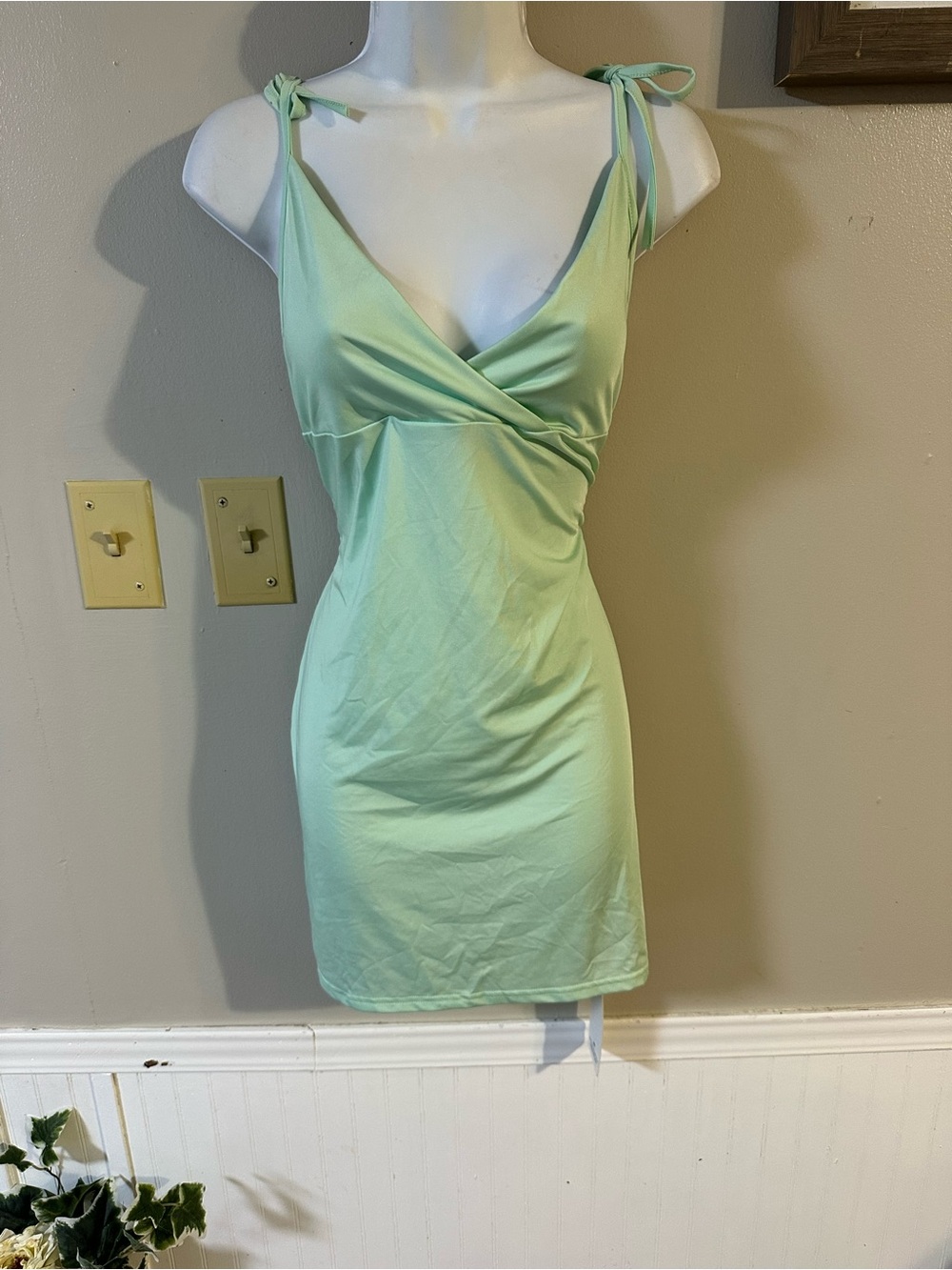 Sleeveless Tie-Shoulder Wrap Mini Dress in Light Mint